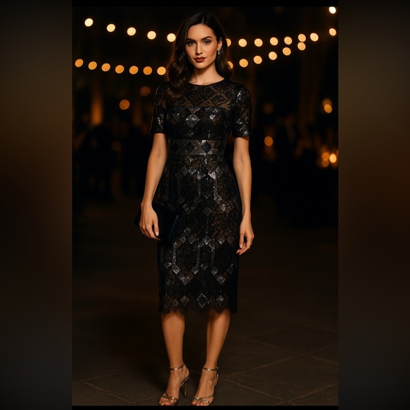 BCBGMAXAZRIA 'Samara' Sequin Lace Sheath Dress size 2 - Picture 7 of 7